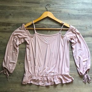 Millennial pink soft & sexy American Eagle off-the-shoulder top. Like new!